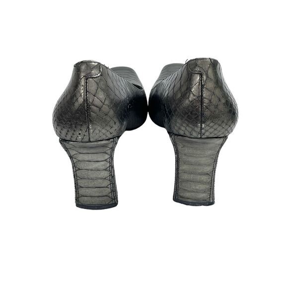 Via Spiga‎ Womens Pump Heels Metallic Leather Croc Almond Toe Size 8M - Picture 4 of 10